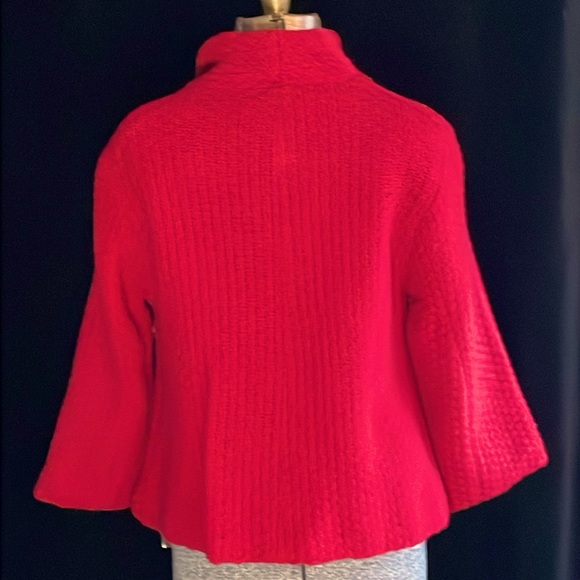 FREE PEOPLE 100% LAMBSWOOL CROPPED RED 3/4 SLEEVE JACKET - L - NWT ! ❤️🎄 - Picture 7 of 12